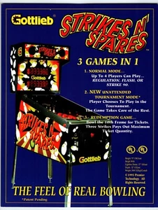 Strikes N Spares Pinball Machine FLYER Original 1995 Vintage Retro Bowling Art - Picture 1 of 2