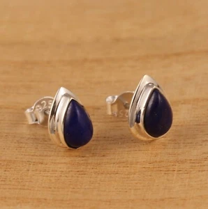Natural Lapis Lazuli 925 Sterling Silver Teardrop Stud Earrings Gift Boxed - Picture 1 of 5