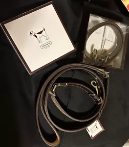 NEW COACH LEATHER BROWN JACQUARD SIGNATURE DOG PET COLLAR SIZE XL w/LEASH L - Picture 1 of 7
