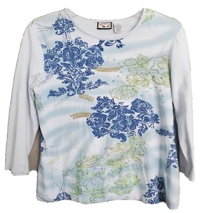 Caribbean Joe Women's Embellished Studded Round Neck 3/4 Sleeve T-Shirt Size Med - Picture 1 of 7
