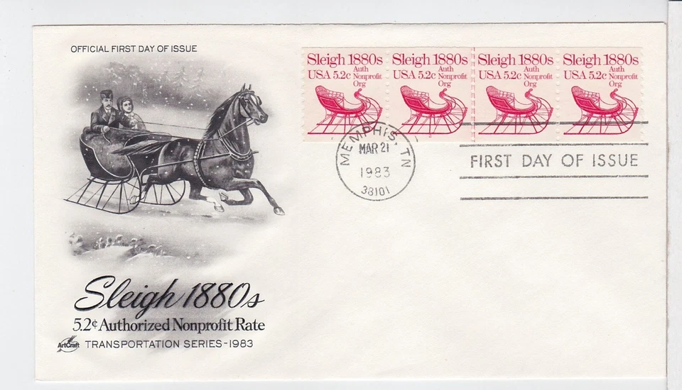 TurtlesTradingPost- Sleigh 1880s- Line Pair Plate 2- 1983 #1900 FDC Artcraft - Image 1 of 1