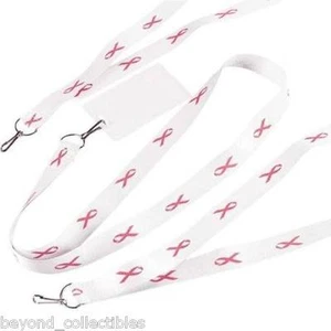 BREAST CANCER AWARENESS - LANYARD - ID TAG & BADGE HOLDER PINK ON PINK RIBBONS - Picture 1 of 1