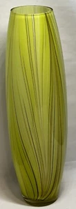 Vintage Murano Vase Green Brown Stripes Excellent Used Condition 13-1/2”T x 4”W - Picture 1 of 8