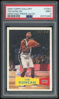 1999/00 Topps Gallery Heritage Proof Auto Tim Duncan #/175 PSA 9 only 4 graded - Image 1 of 2