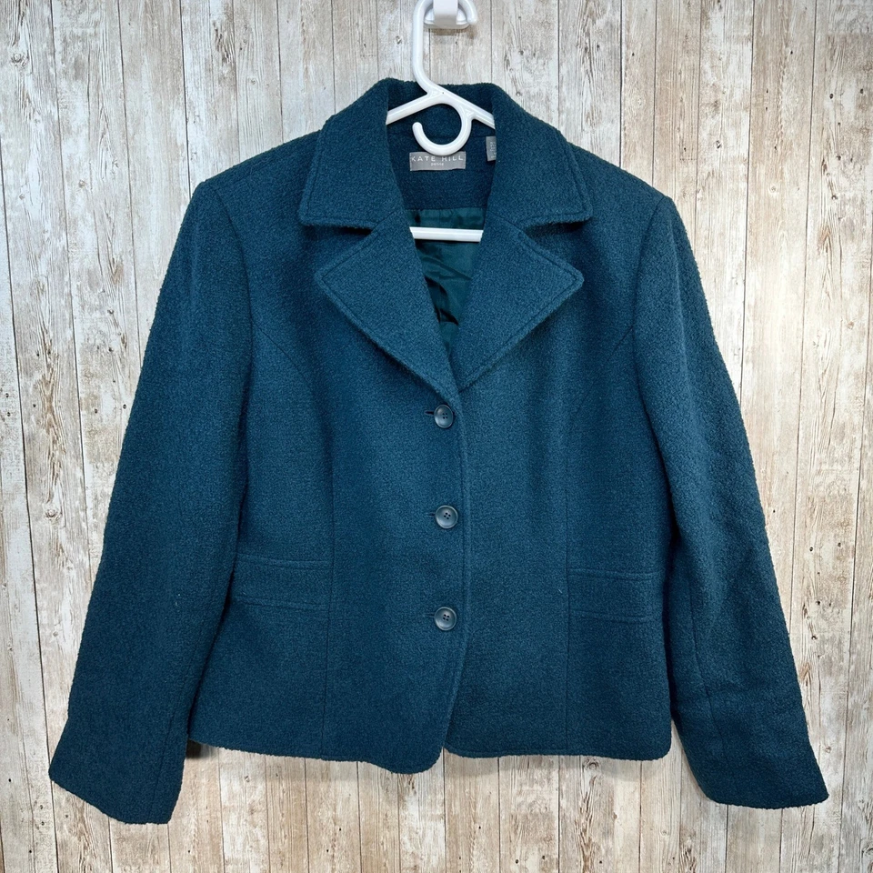 Chaqueta Blazer Kate Hill Petite Azul Teal Mezcla Lana Para Mujer Talla 14P Foto 1 de 4