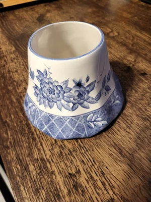 Vela interior hogar vintage años 80 sombra chintz azul blanco floral borde festoneado Foto 1 de 4