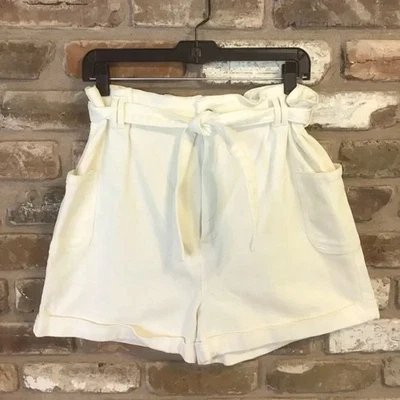 GB GIANNI BINI Crema Bolsa de Papel Cintura Alta Cinturón Puños Denim Pantalones Cortos 13 NUEVO Foto 1 de 4