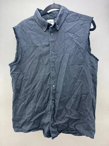 Zara Mens Black Button-Down Fringed Sleeveless Slim Fit Shirt Size L - Picture 1 of 4