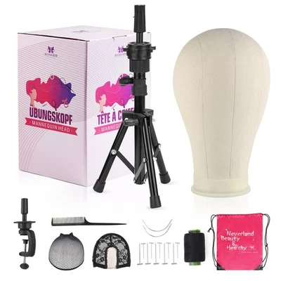 23 Inch Wig Head,Wig Stand Tripod with Head,Canvas Wig Head Stand with Manneq... - Image 1 of 4