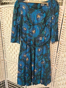 HEARTS AND ROSES Blue Multicolour Pattern Long Sleeve Midi Dress, UK Size L - Picture 1 of 11