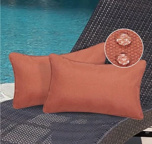 2 Outdoor Lumbar Rectangular Throw Pillow Covers 12x20 In Coral Waterproof - Picture 1 of 3