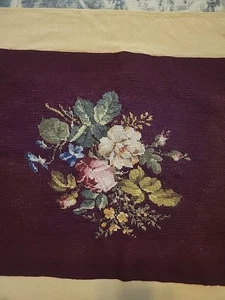 Coprisedia cuscino vintage francese Country Aubusson punto ago marrone floreale anni 50 - Foto 1 di 10
