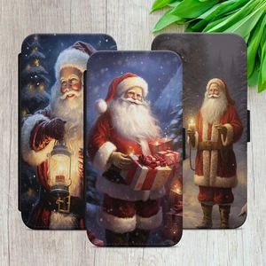 CHRISTMAS SANTA FLIP CASE FOR IPHONE SAMSUNG GOOGLE VINTAGE WALLET PHONE COVER - Picture 1 of 38
