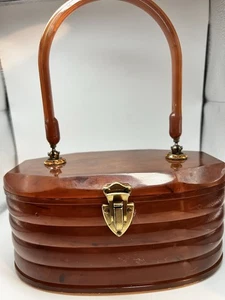Vtg Lucite Beehive Purse Llewellyn Tortoise Shell Style Orange Crystals Perfect - Picture 1 of 13
