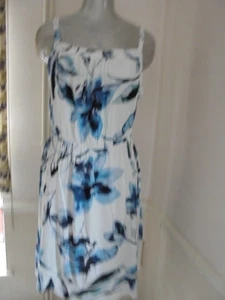 LADIES NEXT BEACHWEAR STRAP DRESS KNEE LENGTH PULLOVER WHITE BLUE SIZE 14 - Picture 1 of 6