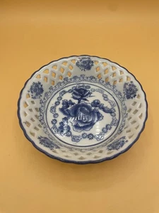 (353) Ciotola blu bianca rosa casa giardino 6,5" pezzo accento arredamento casa - Foto 1 di 3