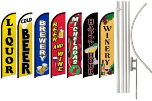 Beer & Wine Liquor Variations Windless Advertising Banner Flag Pole Kits - Picture 1 of 10