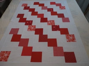 Cascading Hearts Cotton Quilt Top Red & White Size 41"x55" unfinished - Picture 1 of 5