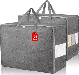2Pack 105L Extra Large Storage Bags, Folding Moving Comforter Blanket Storage - Picture 1 of 12