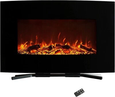 36" Electric Fireplace Color Changing Curved Wall Mounted Heater with Stand Blk - Image 1 of 4
