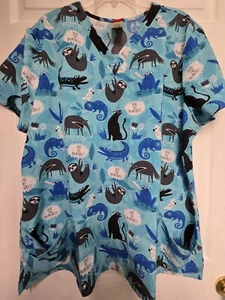 Dickies Scrub Top Size XL=Sloth/Anteater/Frog-RAINFOREST -Chest 27.5"/L 30.5" - Picture 1 of 4