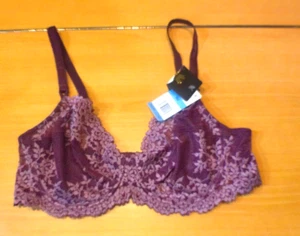 Wacoal Embrace Lace Underwire Bra 36C 65191 Floral Embroidery Burgundy/Lilac,555 - Picture 1 of 5