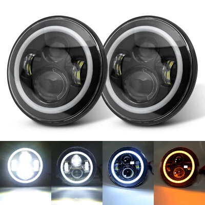 Par de faros LED de 7 pulgadas anillo halo DRL para Jeep Wrangler JK TJ CJ JL 1997-2023 Foto 1 de 4