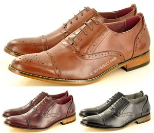 Neu Herren Brogues formelle Schnürung Büroschuhe Leder gefütterte Zehenpartie Kappe UK Größe 7-12 - Bild 1 von 34