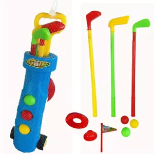 Childrens Golf Toy Set Clubs Balls Flag Plastic Caddy Kids Garden or Indoors Fun - Picture 1 of 3