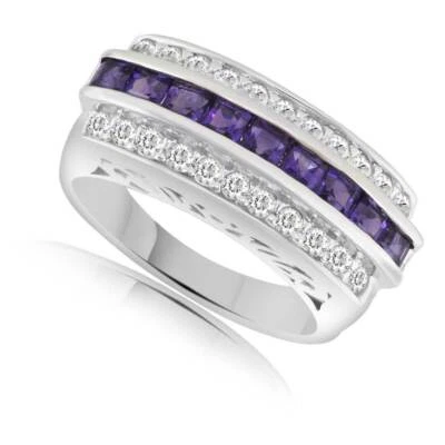 Amethyst Anniversary Band Ring 14K Gold Plated Sterling Silver 925 - 0.73 Cttw - Image 1 of 2
