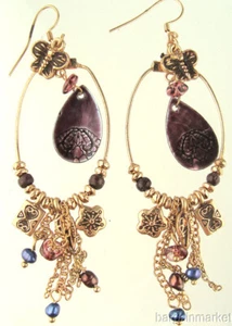 Copper Tone 3" Dangle Drop Oval Hoop Earrings - Picture 1 of 3