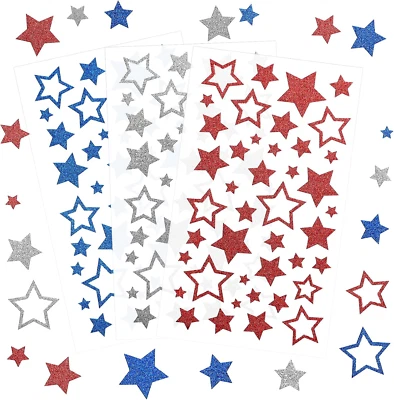 Pegatinas Estrella Patriótica, 9 Hojas Brillo Rojo Azul Astilla Estrellas Pegatinas 4ª de J Foto 1 de 4