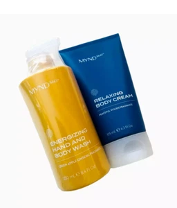 NUSKIN MYND360 ENERGIZING HAND AND BODY WASH 250ml/RELAXING BODY CREAM 125ml SET - Picture 1 of 3
