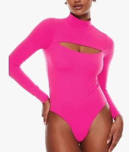 INLYRIC women’s White Long Sleeve Body Suit Mock Turtle Neck Cut Out Top M - Picture 1 of 5