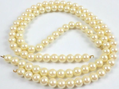 4 -Vintage 15.25" Champagne Faux 8mm Pearls Beads Strand Hooks Both Ends Finding Foto 1 de 4