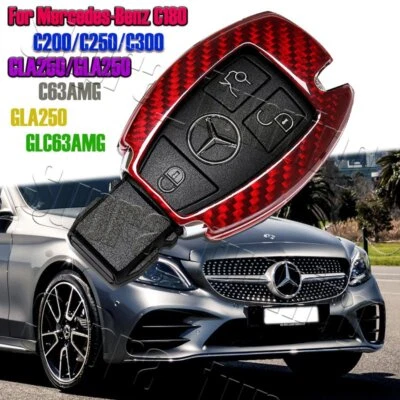 Real Red Carbon Fiber For Mercedes-Benz C180/200/250/300 Remote Key Shell Cover - Image 1 of 4