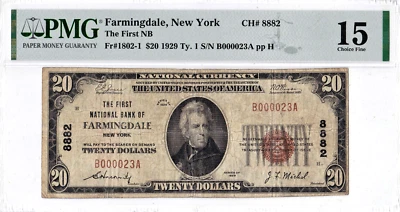 $20 1929 T1 National FARMINGDALE New York NY "Mega Rare" ((Only 5 on Census)) - Image 1 of 2