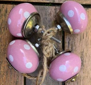 PINK & WHITE POLKA DOT DRAWER KNOB Kitchen Cabinet Cupboard Door Handle Pull - Picture 1 of 10