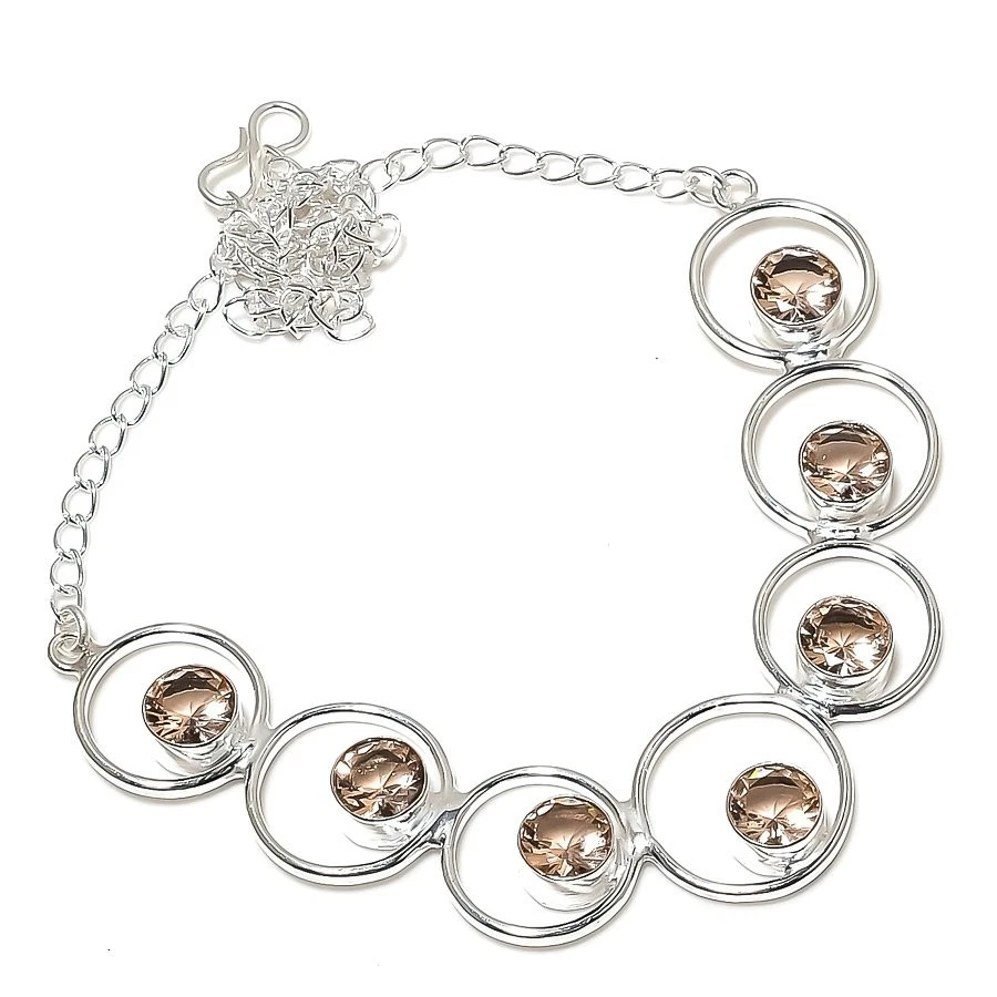 Ожерелье ювелирное ручной работы из стерлингового серебра 925 пробы с персиковым морганитом размер 18 дюймов - Изображение 1 из 1