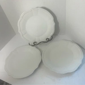 Pottery Barn Dinner Plates Set of 3 Made Portugal White Scalloped Beaded Edge - Picture 1 of 5