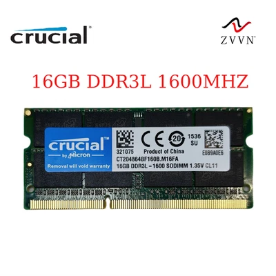 For Crucial 1x 16GB DDR3L 1600 mhz PC3L-12800S 1.35V Laptop SODIMM Memory RAM - Image 1 of 4