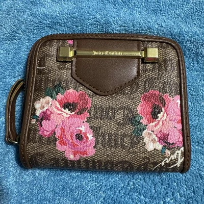 Juicy Couture Wristlet Petal Rose Brown Floral Logo Wallet Bi Fold - Image 1 of 4