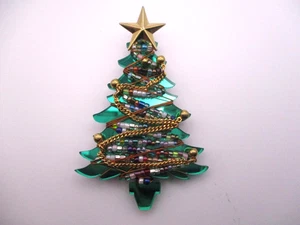 OOAK Handmade wire beads acrylic green Christmas Holiday brooch pin CH25 - Picture 1 of 11