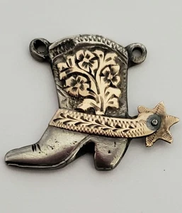 Vintage Sterling Silver w/ 10K Gold Cowboy Western Boot Pendant - Picture 1 of 5