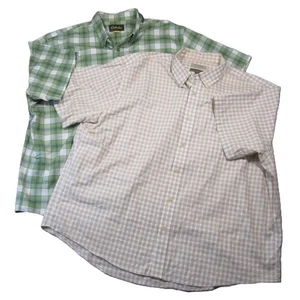 Cabelas Plaid Shirts Mens 3XL Green Beige Short Sleeve Button Up Rugged Outdoor - Picture 1 of 15