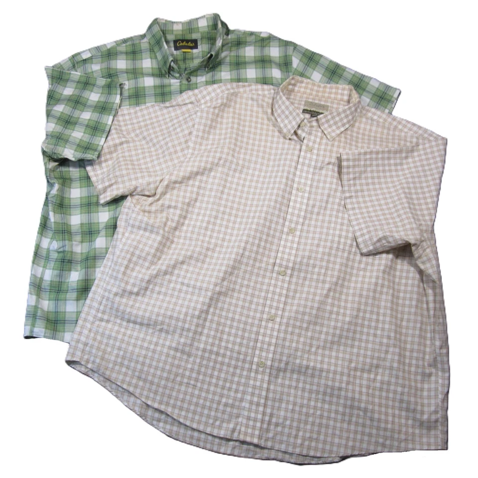 Cabelas Plaid Shirts Mens 3XL Green Beige Short Sleeve Button Up Rugged Outdoor - Image 1 of 4