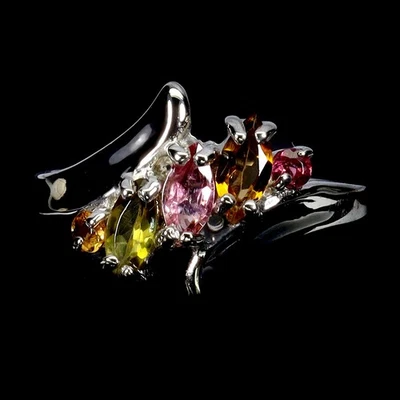 Anillo de plata de ley 925 turmalina marquesa piedras preciosas naturales joyería talla 8 Foto 1 de 4