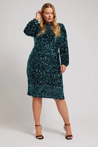 Yours Curve Women's Plus Size Sequin Velvet Shift Dress - Picture 1 of 7