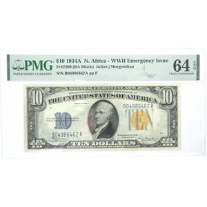 1934A $10 Silver Certificate North Africa WWII FR2309 64 EPQ PMG - Picture 1 of 2