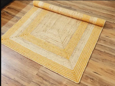 Rug Jute Carpet Rectangle Natural Farmhouse Runner Rug For living Boho Decor Rug - Image 1 of 4